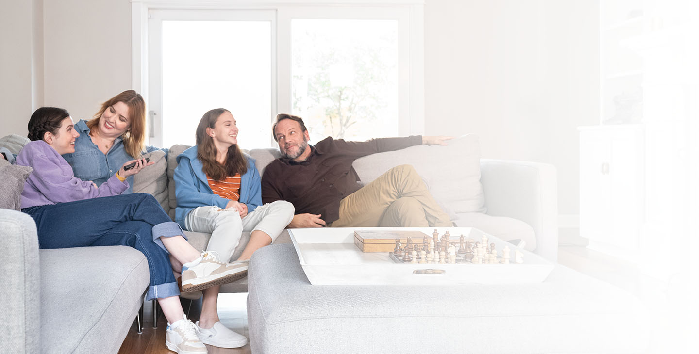 Family enjoying their favorite shows data-free with Viasat Stream